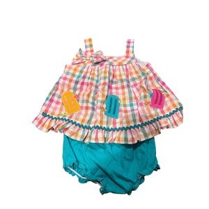 Good Lad Gingham Popsicle Applique 2-Piece Ruffle Top and Bloomers Set 12 Months